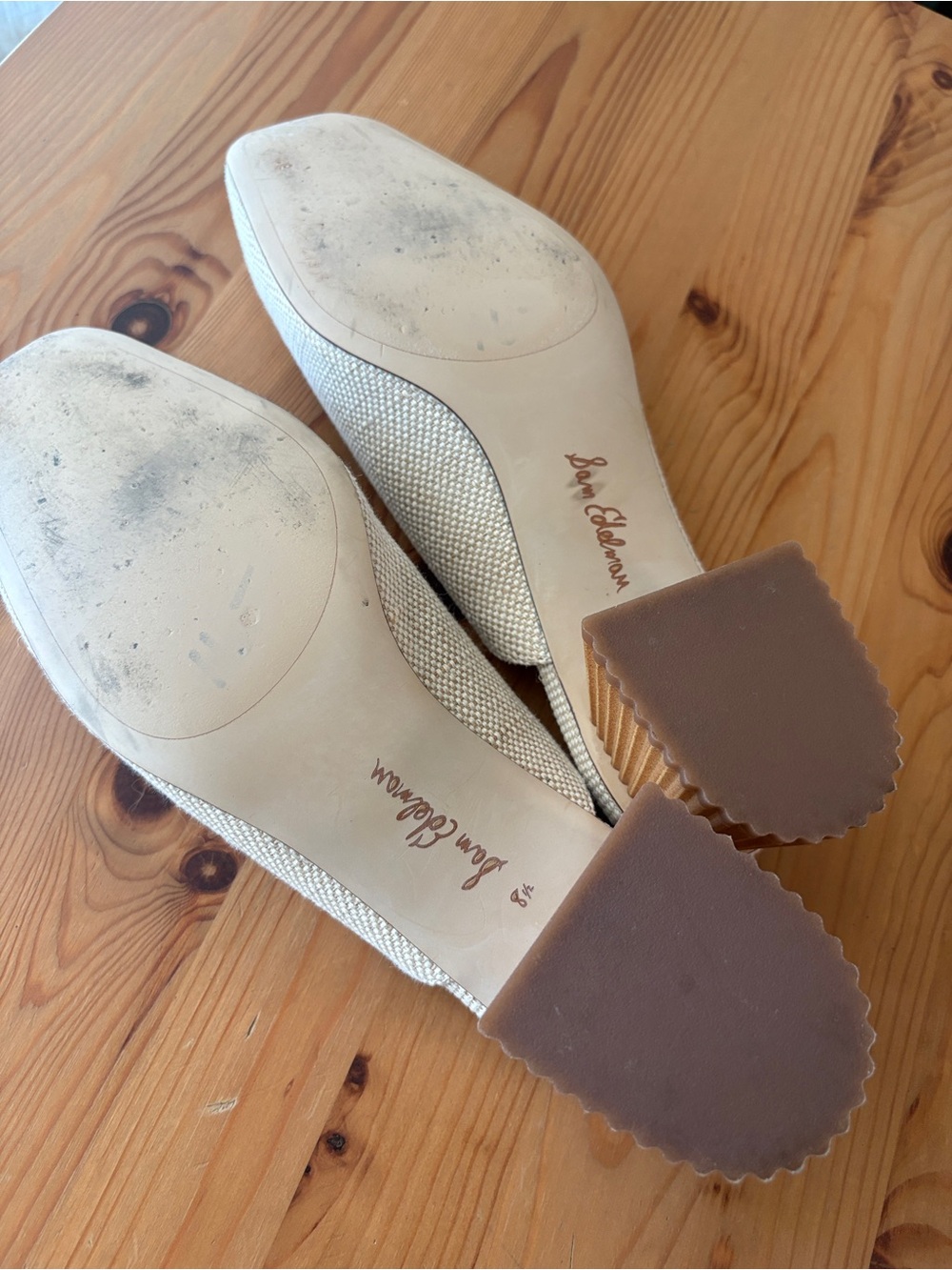 Sam Edelman Beige Slingback Block Heel Pumps with Decorative Buckle - Picture 11 of 11